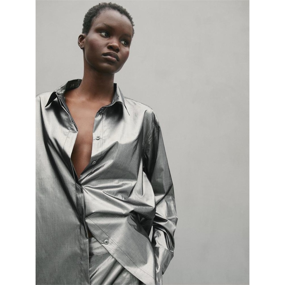 Massimo Dutti Studio - Lightweight Metallic Silver Shirt - Size M - Picture 2 of 8